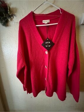 Ava & Viv Bright Red V-Neck Button Front Cardigan